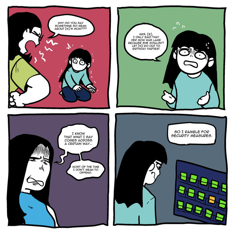 A series of panels from my Not Your Neurotypical comic about living as an autistic person and having your well-intended words misconstrued.